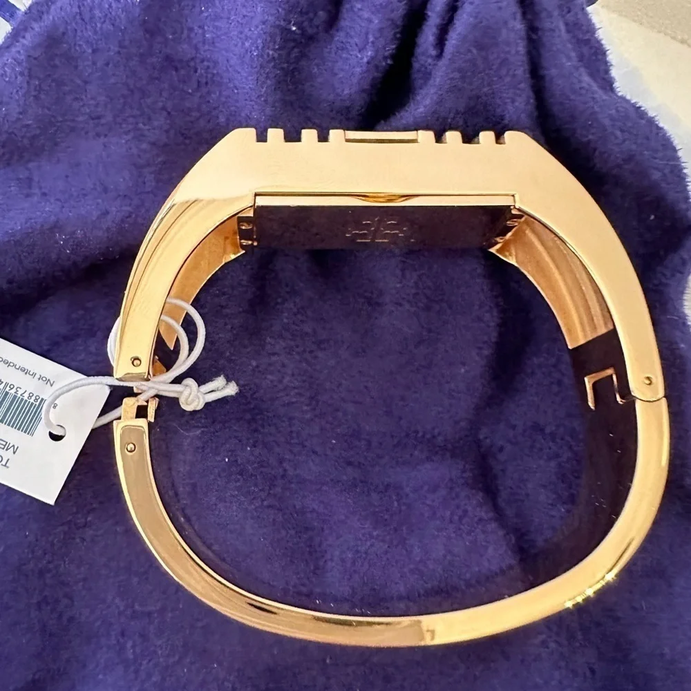 Tory Burch Fitbit Fret Metal Hinged Bracelet heavy gold with box and dust bag - Picture 5 of 5